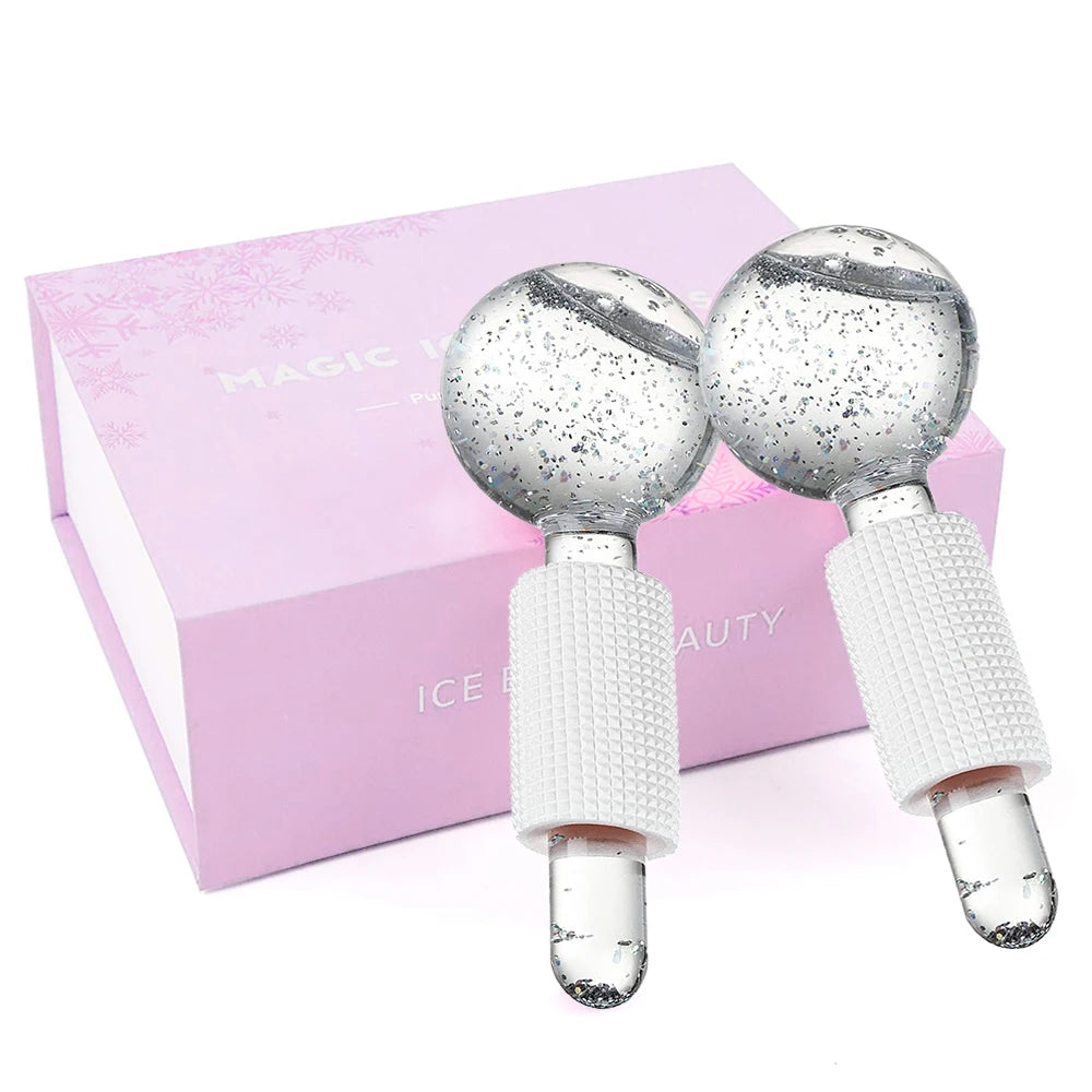 Large Beauty Ice Hockey Energy Beauty Crystal Ball Facial Cooling Ice Globes Water Wave Face and Eye Massage Skin Care 2Pcs/Box