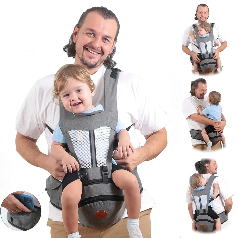 Baby Carrier,  6-In-1 Ergonomic Baby Carrier with Hip Seat Diaper Pocket Front and Back Baby Sling with Waist Stool Lumbar Support for Breastfeeding Newborn to Toddler, up 50Lbs (Gray)