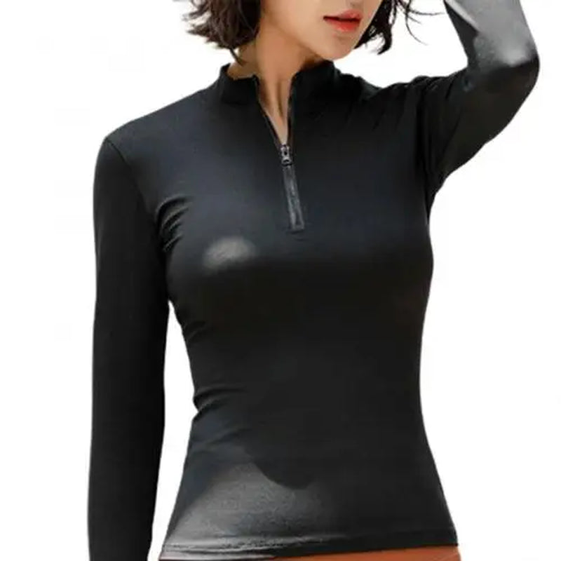 Women Yoga Tops Long Sleeve Gym Top Half Zipper Ladies Sportswear T-Shirt Sports Tee Yoga Shirts Quick Dry Fitness Gym Blouse